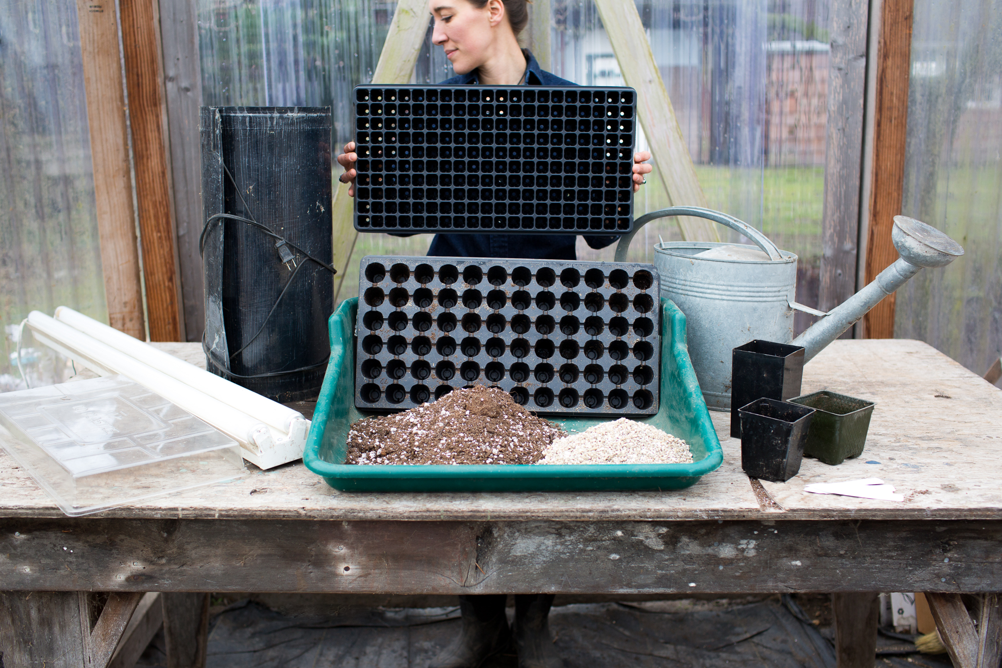 Erin Benzakein showing seed starting materials