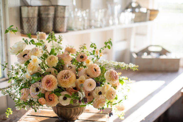 A beautiful bouquet in a brass vase