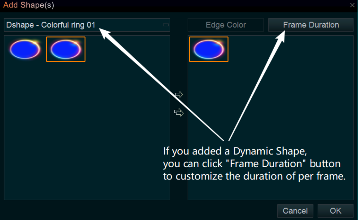 change frame duration of shape