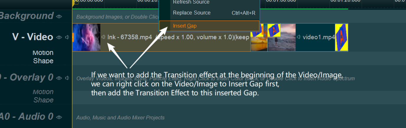  Add Transition effect at the beginning of the Video/Image – Step 01