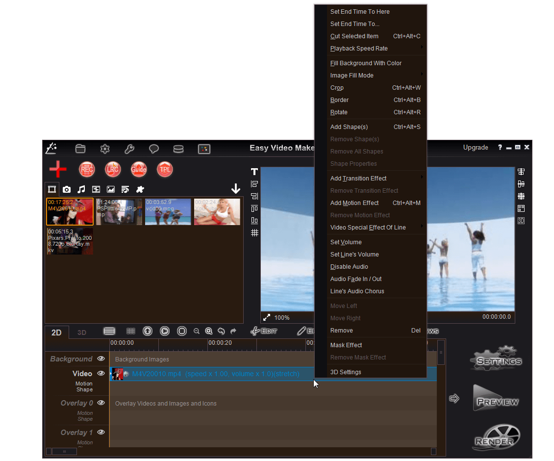 video editor menu